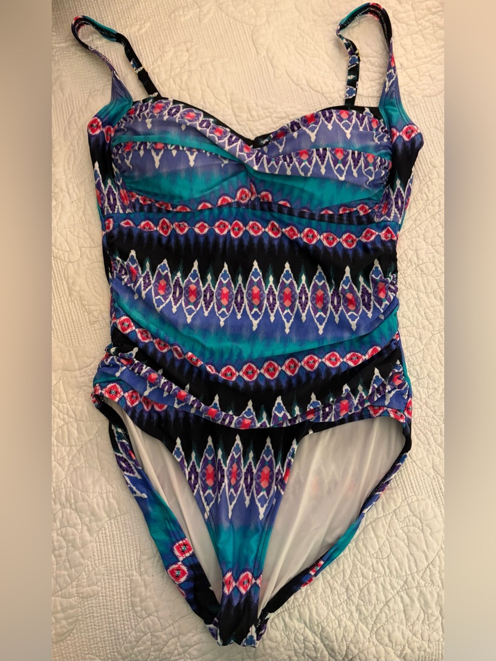 La Blanca Multi Print One-Piece Swimsuit Lined Sz 12